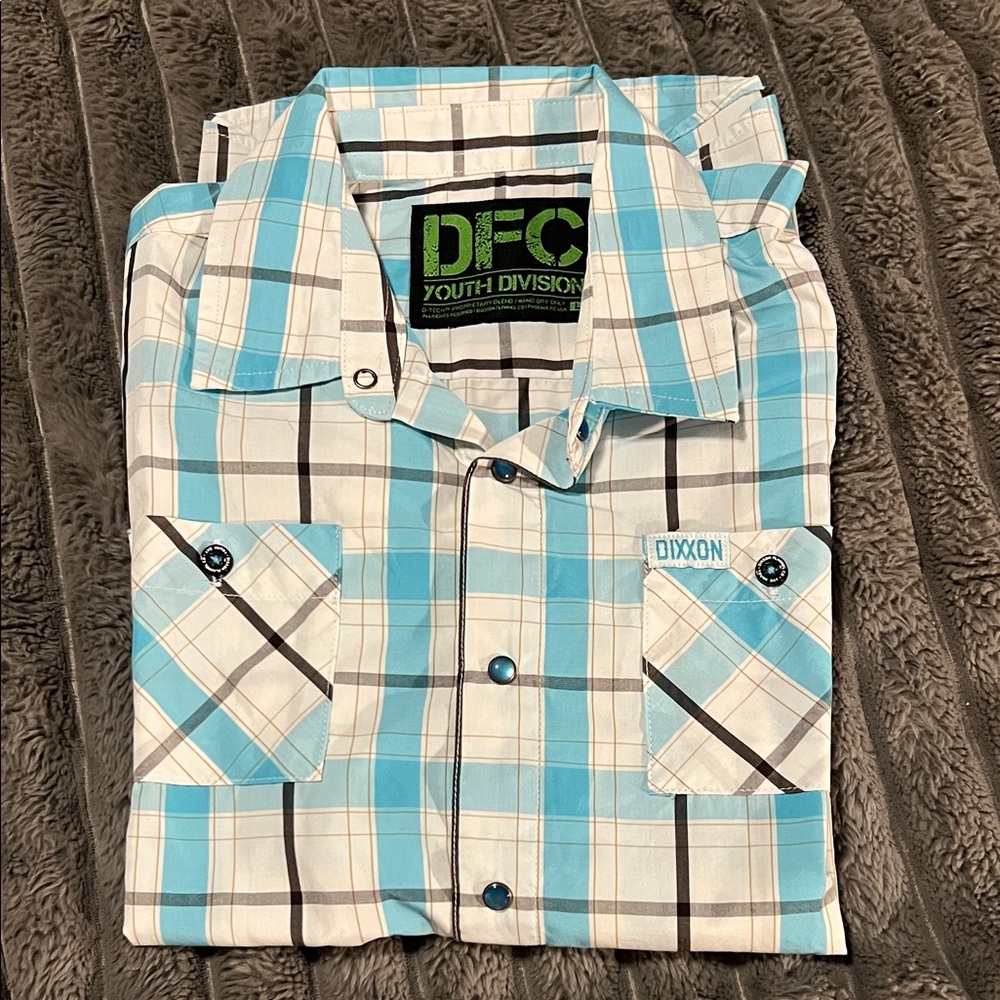 DIXXON Youth Blue and White Plaid Button Down Shirt
